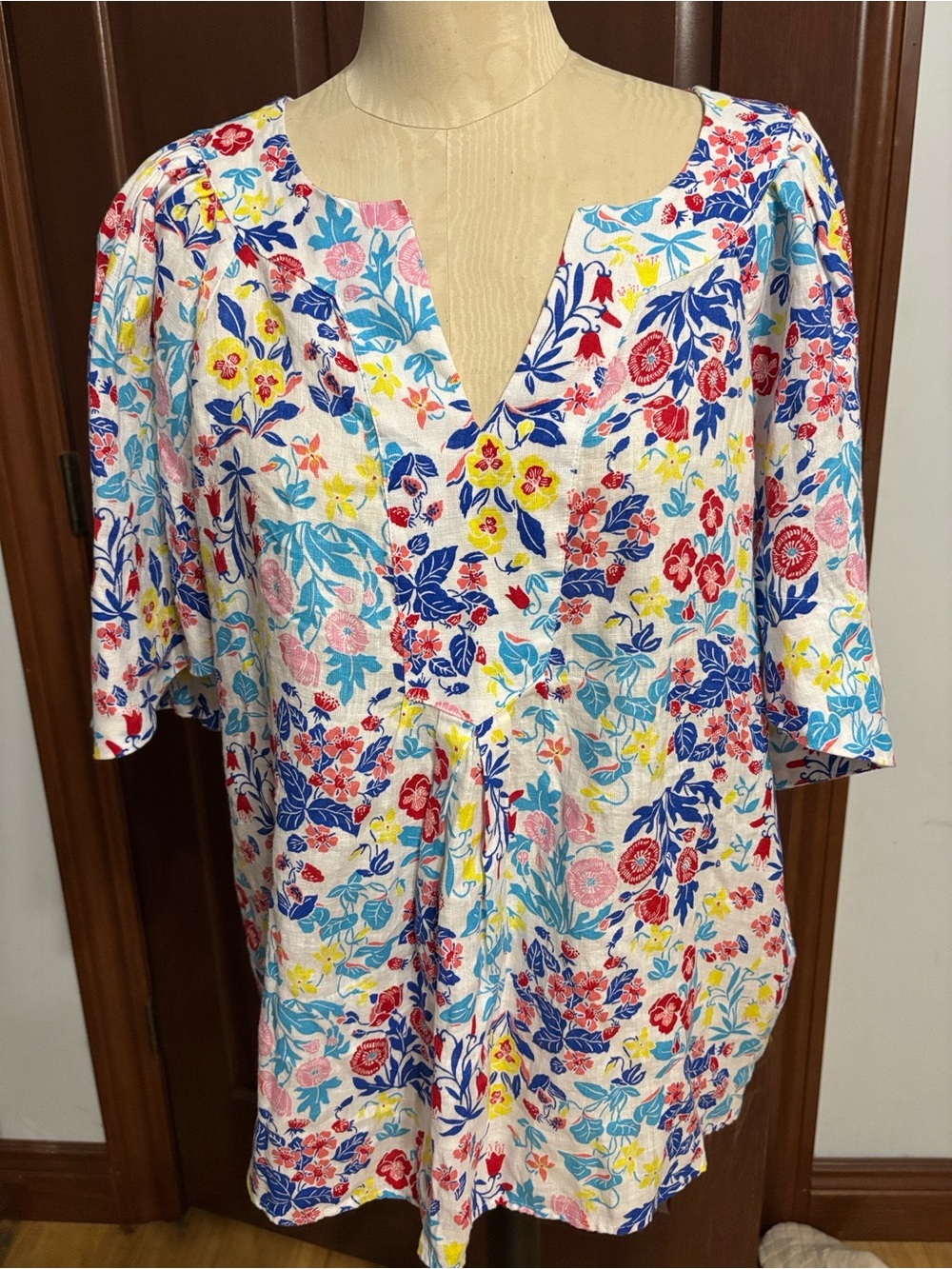 NWT 100% linen women’s flutter sleeve top charter club XL multicolor floral boho